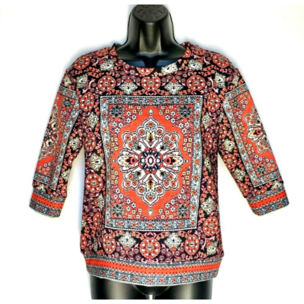 Topshop Neoprene Boho Scarf Print Sweatshirt Womens 2 Y2K Pullover
